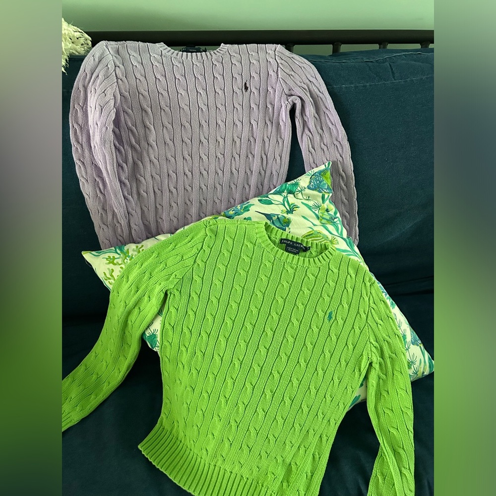Cable Knit Sweater - Green and Grey